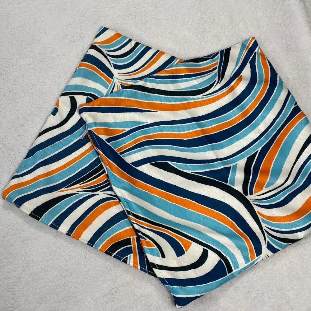 Abstract Wave Pattern Pillow Covers (2) For 18" Inserts - Blue/Orange/White - Picture 2 of 4